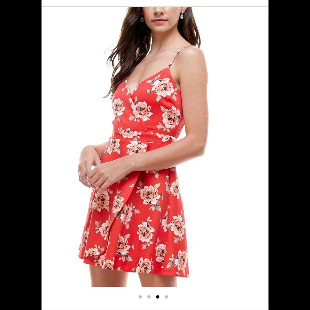 Red floral print mini dress